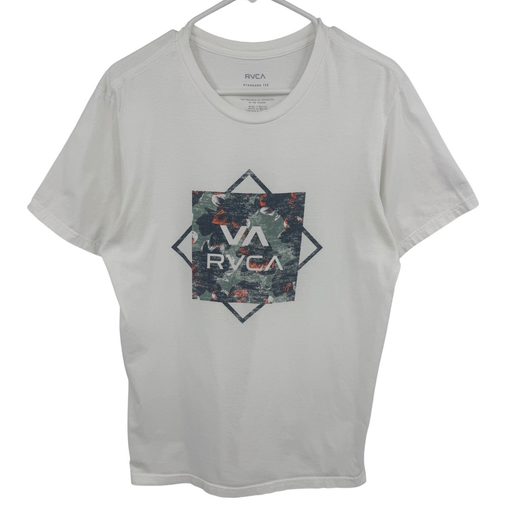 RVCA Mens Standard Tee White Graphic Floral VA Logo T-Shirt Size Large